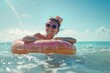 © Imtiaz - girl in the pool on an inflatable donut is having fun on a hot summer day