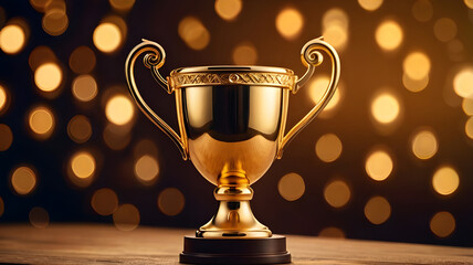 Sports Metallic gold trophy cup achievement Corporate success, sports, reward, competition, winner Recognition on Employee leadership Appreciation Award concept