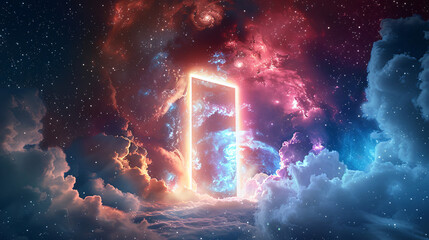 enigmatic portal shining within a vibrant galaxy, offering unimaginable adventures