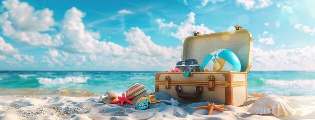 Wall Mural - an open suitcase with things on vacation. the concept of travel time