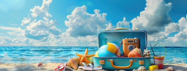 Wall Mural - an open suitcase with things on vacation. the concept of travel time