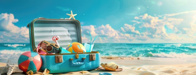 Wall Mural - an open suitcase with things on vacation. the concept of travel time