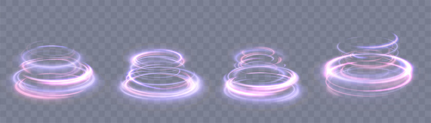 Wall Mural - Light bright swirl. Portal effect on transparent background PNG. Bright light round teleportation podium. Magic gate in fantasy game. Vector