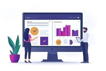 Aufkleber - Business people analyzing data on computer screen.