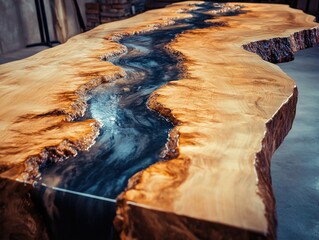 Sticker - River flowing through wooden table