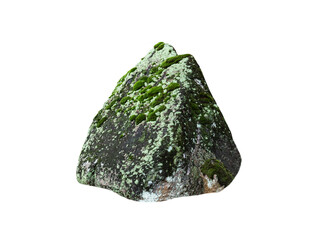 stone covered with moss isolated on white background