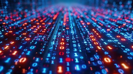 Binary Code Flowing Through a Digital Network