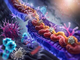 Wall Mural - Human Cell Under Attack by Bacteria and Viruses.