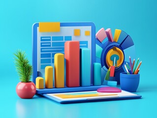 Poster - Colorful 3D Charts and Graphs for Business Growth.