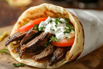 Wall Mural - A close-up of a delicious and freshly made greek gyro