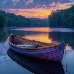 View of boat on water at sunset
5