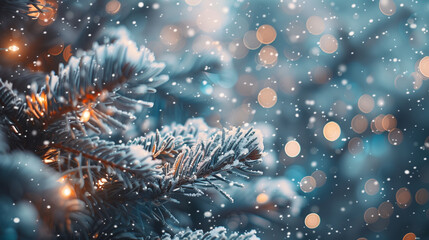 Wall Mural - Christmas tree, bright lights, colorful decorations.