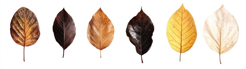 Poster - Row of Six Dried Leaves in Various Stages of Decomposition