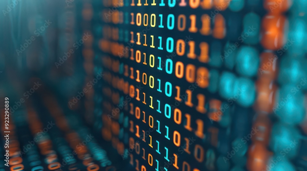 Twinkling binary code in a communication pattern, bright data signals ...