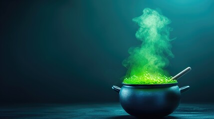 Witch’s Cauldron Steaming with Potent Green Mixture