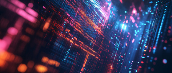 Wall Mural - abstract digital data network with red and blue lights