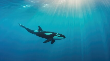 Wall Mural - orca whale breaching close to water surface
