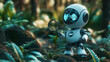© Anucha - 3D illustration of a robot holding a magnifying glass in a natural setting. This robot appears to be designed to be a search or exploration tool, representing the concept of an AI or search engine.