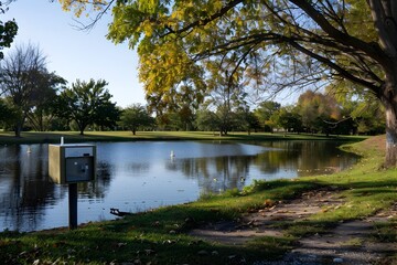 Canvas Print - Tranquil Pond with Water Fountain.