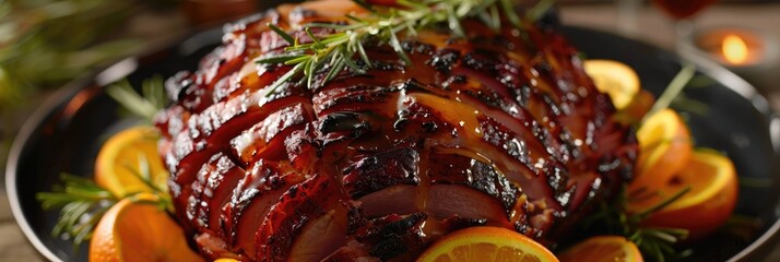 Canvas Print - Honey-Glazed Spiral Sliced Ham with Orange and Rosemary Filling