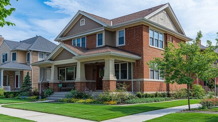 Wall Mural - Large Brick House with Front Porch