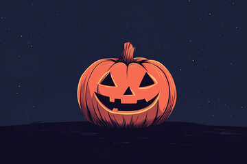 Wall Mural - Halloween pumpkin isolated on black background, copy space, modern simple flat design illustration