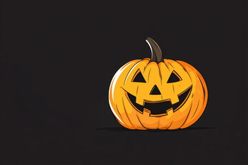 Poster - Halloween pumpkin isolated on black background, copy space, modern simple flat design illustration