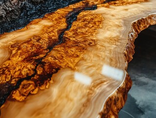 Poster - Wooden Table with Tree Background