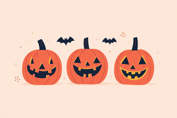 Wall Mural - Halloween pumpkin isolated on beige background, copy space, modern simple flat design illustration