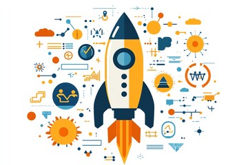 Aufkleber - Abstract rocket launch concept with business elements.