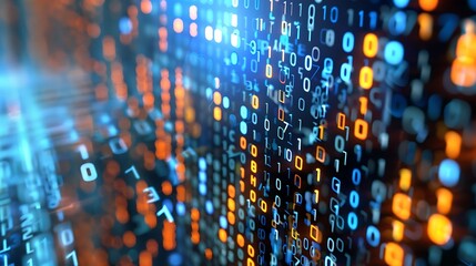 Wall Mural - abstract digital background with binary code represented as a wall of illuminated digits.
