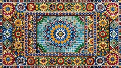 Vibrant mosaic pattern representing traditional Indian culture , Indian, mosaic, colorful, vibrant, traditional, culture