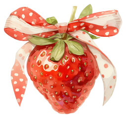 Poster - PNG  Strawberry ribbon polka dots illustration