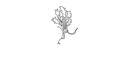 Wall Mural - Self drawing animation of single line draw bunch whole healthy organic carrots pile for farm logo identity. Fresh biennial plant concept for root vegetable icon. Continuous line. Full length animated