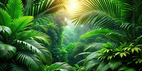 Canvas Print - Tropical green leaves in the jungle , exotic, lush, vibrant, tropical, foliage, botanical, nature, environment, rainforest