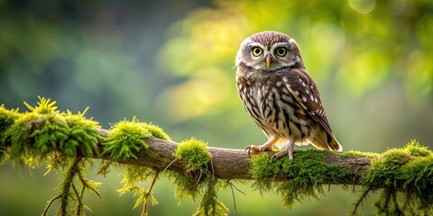 stunning owl perched on a moss-covered branch, owl, bird, nature, wildlife, majestic, beautiful, fea