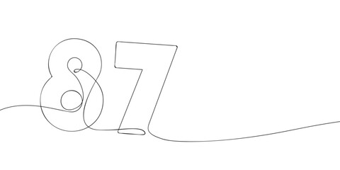 A single line drawing of a eighty seven symbol. Continuous line eighty seventh number icon. One line icon. Vector illustration.