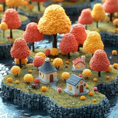 Sticker - Miniature Autumn Village on an Island