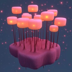 Poster - Surreal Floating Island with Glowing Lanterns