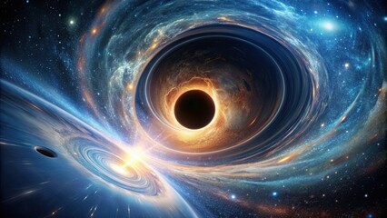 Poster - Precise depiction of a gargantuan black hole event in Shaun Lowe's Precisionism art style, black hole, event, space, universe