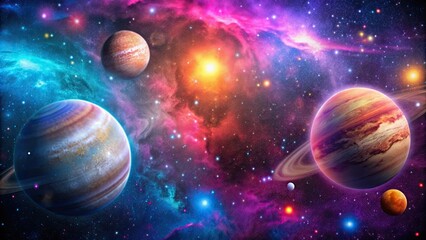 Wall Mural - planets in a galactic background with colorful nebulas and stars, space, galaxy, universe, astronomy