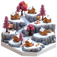 Wall Mural - Miniature Winter Village on a Cliffside