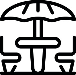 Wall Mural - line icon representing a set of terrace furniture with two chairs and a parasol, ideal for outdoor e