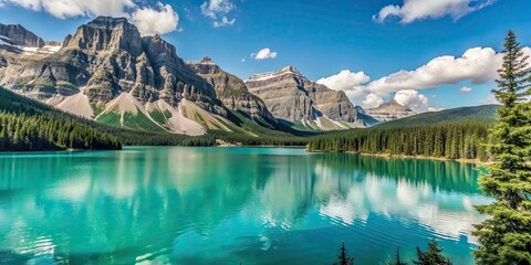 Canvas Print - Tranquil turquoise Louise Lake surrounded by majestic mountains in Banff National Park, Alberta, Canada