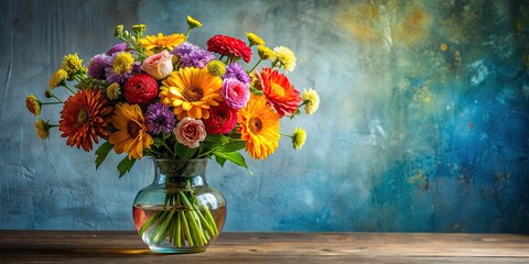 Canvas Print - A beautiful still life photo featuring a colorful bouquet of flowers in a vase , floral arrangement, colorful, spring