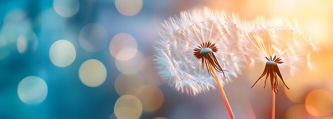 Wall Mural - Abstract blurred nature background dandelion seeds parachute