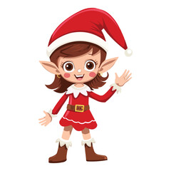 Cartoon christmas girl elf waving vector