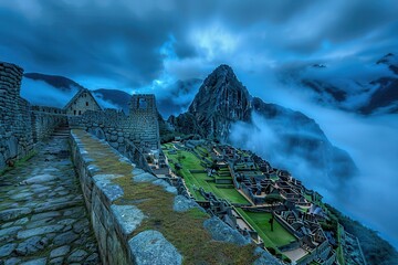 Wall Mural - Peru - Machu Picchu Ancient City in the Andes with Stunning Blue Clouds