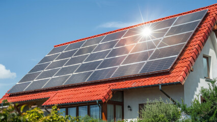 Sticker - A house with a solar panel on the roof, AI