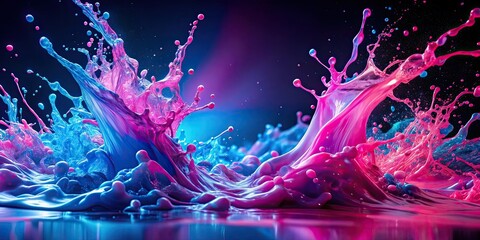 Wall Mural - Vibrant collision of neon pink and electric blue liquids in a dynamic abstract background, neon, pink, electric blue